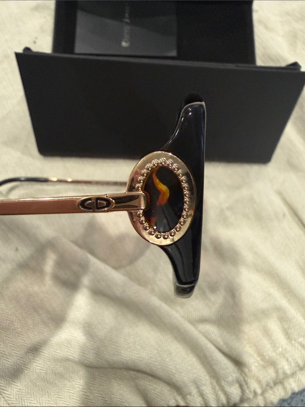 Dior Black and Gold Sunglasses Temple with Tortoise Medallion